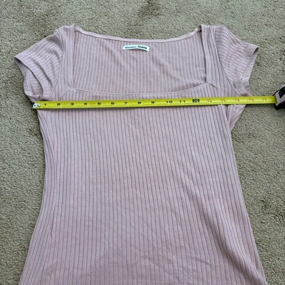 Reformation Blush Pink Square Neck Short Sleeve Ribbed Soft Stretchy Top Sz S - Picture 4 of 6